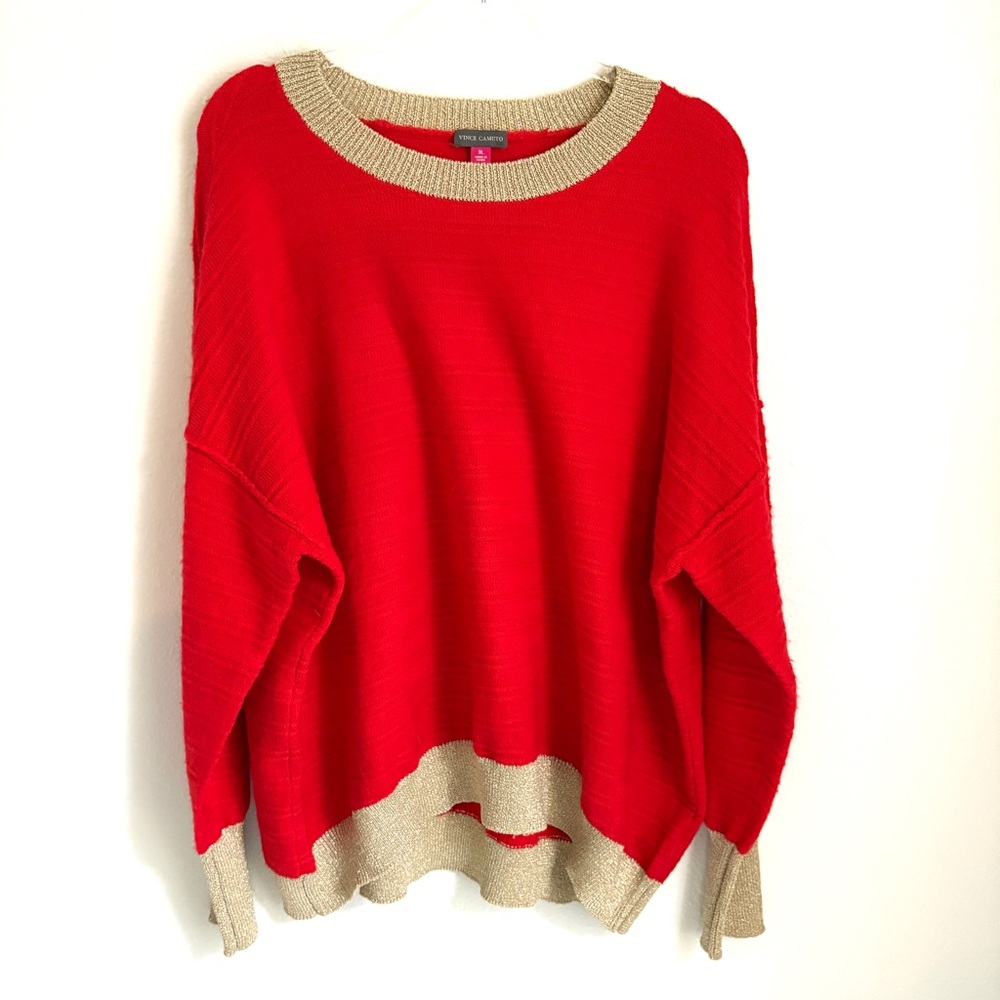 Vince Camuto | Women’s Red Gold Oversized Scoop Neck Sweater Size XL